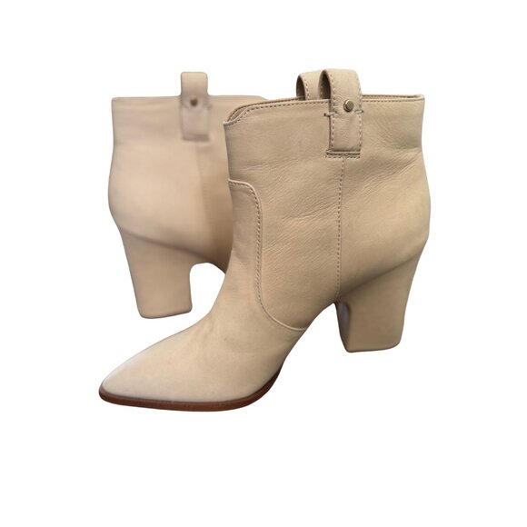Sam Edelman Niomie Leather Western Booties Ivory Cream 3.5" Heel Size 7 - Picture 2 of 9